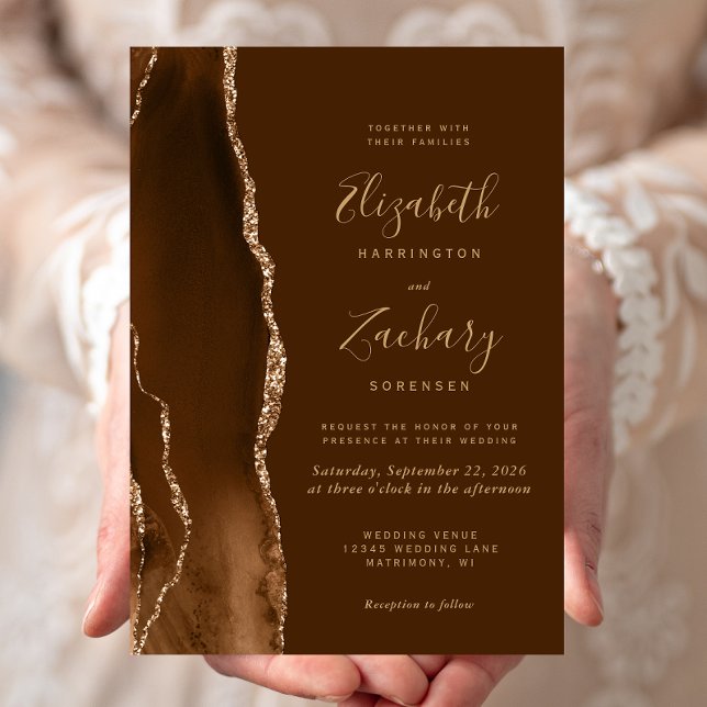 Invitación Modern Mocha Gold Agate Brown Wedding (Subido por el creador)