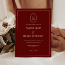 Invitación Modern Monogram Classic Wine Red Wedding