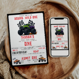 Invitación Modern Monster Trucks 1st Birthday Party