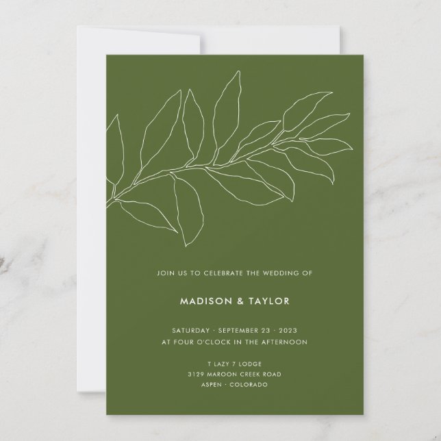 Invitación Modern Moss Green Boda Botánico Floral (Anverso)
