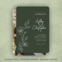 Modern Moss Green Foliage Contorno de foto Boda