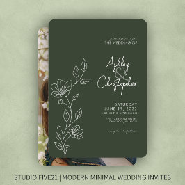Invitación Modern Moss Green Foliage Contorno de foto Boda