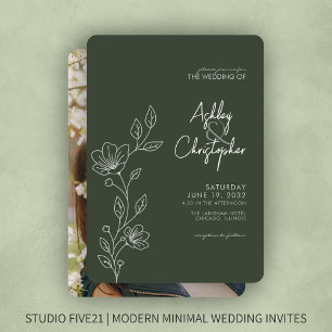 Invitación Modern Moss Green Foliage Contorno de foto Boda