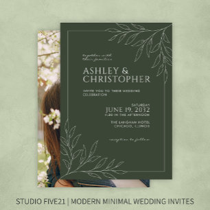 Invitación Modern Moss Green Foliage Contorno de foto Boda