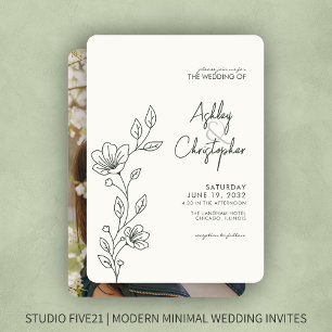 Invitación Modern Moss Green Foliage Contorno de foto Boda
