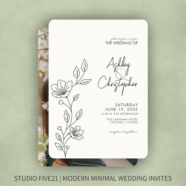 Invitación Modern Moss Green Foliage Contorno de foto Boda (Subido por el creador)