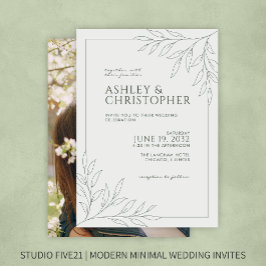 Invitación Modern Moss Green Foliage Contorno de foto Boda