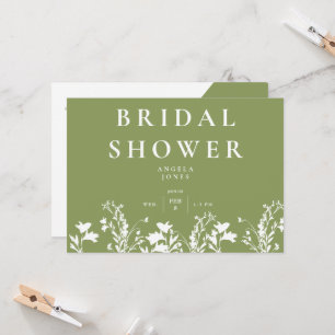 Invitación Modern Moss Green White Wildflower Bridal Shower