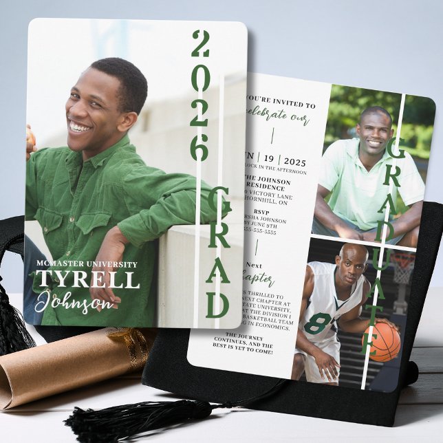 Invitación Modern Multi Photo Graduation Class of 2026 (Modern multi photo graduation announcement with vertical 2026 graduate design and custom details.)