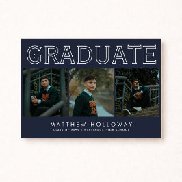 Invitación Modern Navy 3 Photo Graduation Announcement 