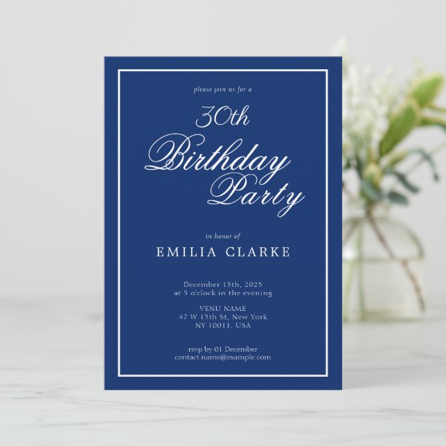 Invitación Modern Navy Birthday Party Invitations for Adults (Anverso de pie)