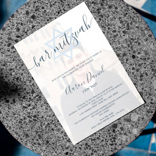 Invitación Modern navy blue bold bar mitzvah photo
