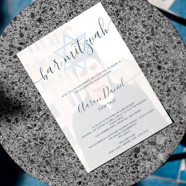 Invitación Modern navy blue  bold bar mitzvah photo