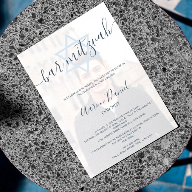 Invitación Modern navy blue  bold bar mitzvah photo (Subido por el creador)