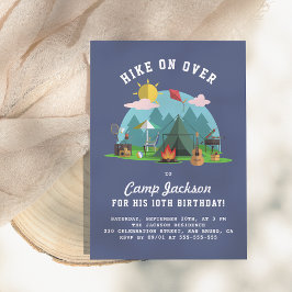 Invitación Modern Navy Blue Camping Birthday Party