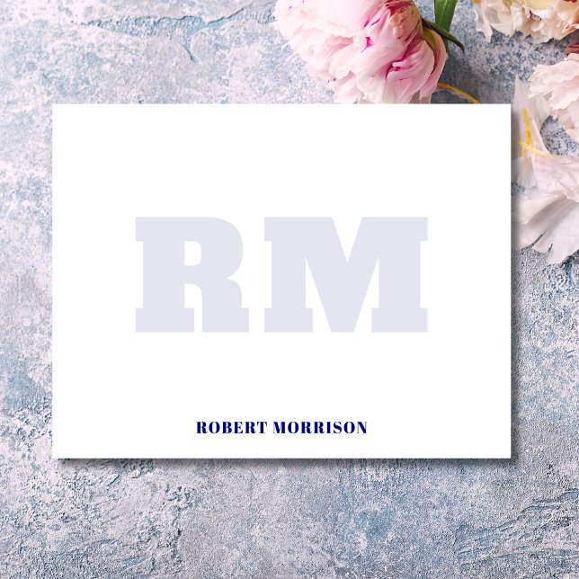 Invitación Modern Navy Blue Monogram Stationery Note Card (Subido por el creador)