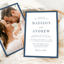 Invitación Modern Navy Border Photo Wedding