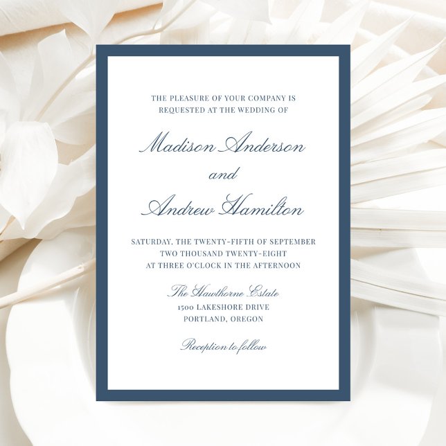 Invitación Modern Navy Border Wedding (Subido por el creador)