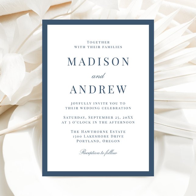 Invitación Modern Navy Border Wedding (Subido por el creador)