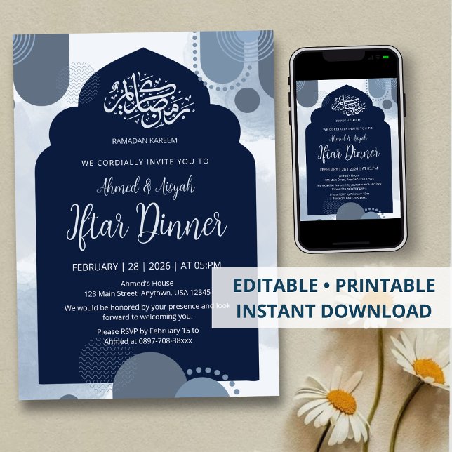 Invitación Modern Navy Iftar Invitation  withGeometric Arch (Subido por el creador)