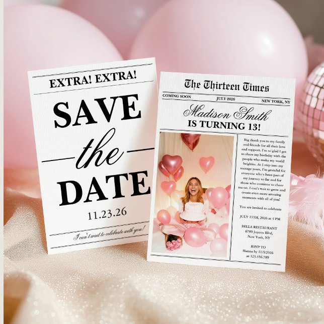 Invitación Modern Newspaper Photo 13th Birthday (Subido por el creador)