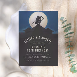 Invitación Modern Ninja on Roof Top Silhouette Birthday Party