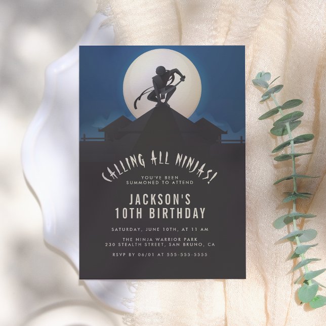 Invitación Modern Ninja on Roof Top Silhouette Birthday Party (Subido por el creador)