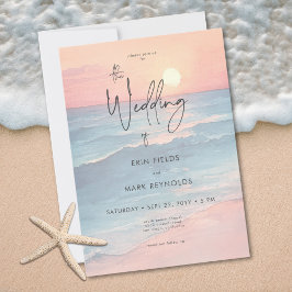 Invitación Modern Ocean Sunset Watercolor Beach Wedding