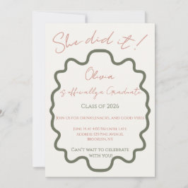 Invitación Modern Off-White She Did It Graduation Party  Inv