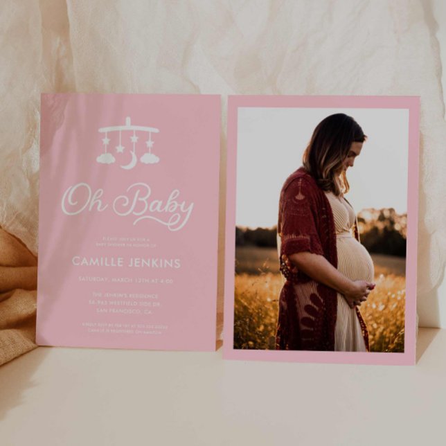 Invitación Modern Oh Baby Girl Photo Baby Shower (Modern Oh Baby Girl Photo Baby Shower Invite)