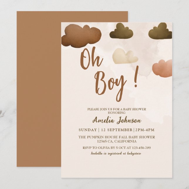 Invitación Modern Oh boy boho boy Baby Shower (Anverso / Reverso)