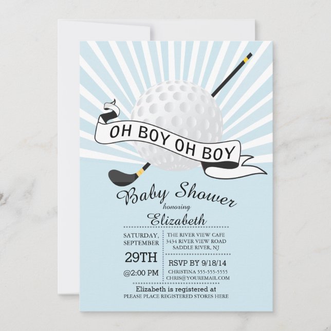 Invitación Modern Oh Boy Golf Ball Boys Baby Shower (Anverso)