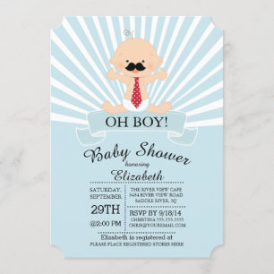 Invitación Modern Oh Boy Mustache Boys Baby Shower