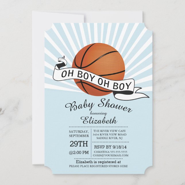 Invitación Modern Oh Boy Sports Basketball Boys Baby Shower (Anverso)