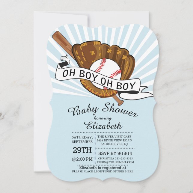 Invitación Modern Oh Boy Sports Béisbol Boys Baby Shower (Anverso)