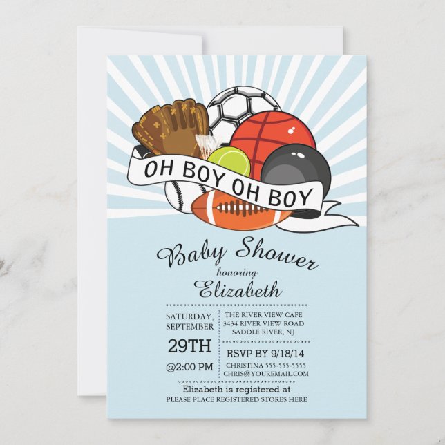 Invitación Modern Oh Boy Sports Boys Baby Shower (Anverso)