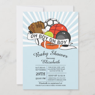 Invitación Modern Oh Boy Sports Boys Baby Shower