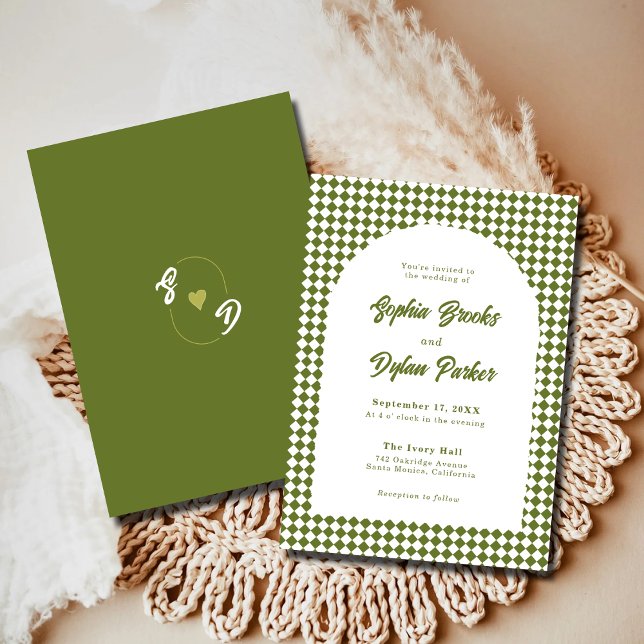 Invitación Modern Olive Green Old Money Checkered Wedding (Subido por el creador)