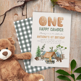 Invitación Modern One Happy Camper Woodland 1ª