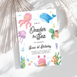 Invitación Modern Oneder the Sea Kids Primer Fiesta de cumple<br><div class="desc">Presentamos la Invitación a la Fiesta del Primer Cumpleaños de los Niños de la Moderna Normandía del Mar, un tema lúdico y caprichoso que combina el encanto de una aventura submarina con la alegría de celebrar un hito. Con un diseño delicioso con vibrantes criaturas del mar, olas del océano y...</div>