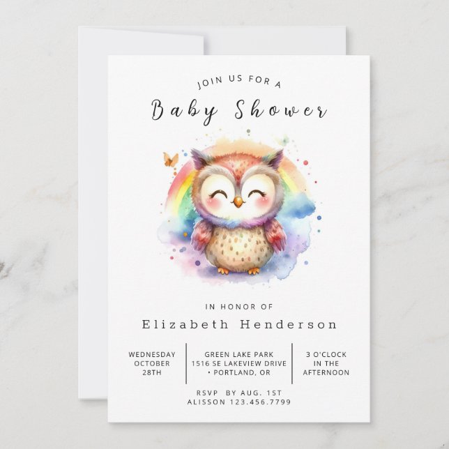 Invitación Modern Online Owl Baby Shower (Anverso)