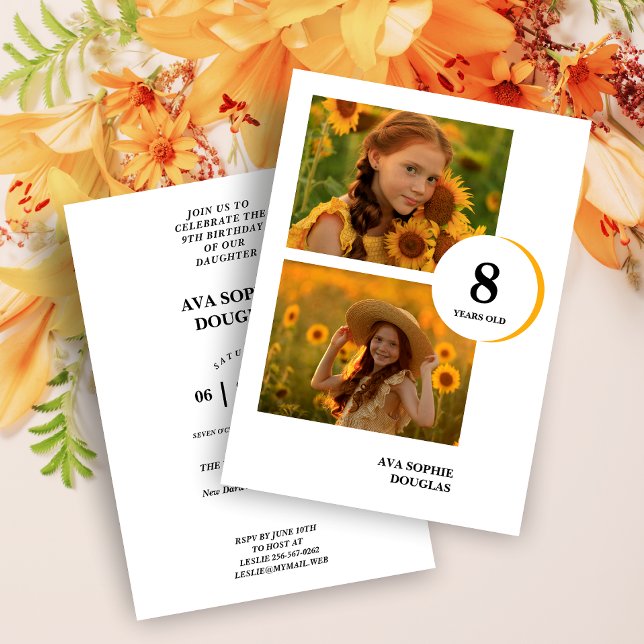 Invitación Modern Orange 2 Multi Photos Collage Birthday (Subido por el creador)