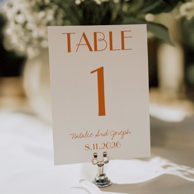 Invitación Modern Orange Cream Whimsical Wedding Table Number (Subido por el creador)