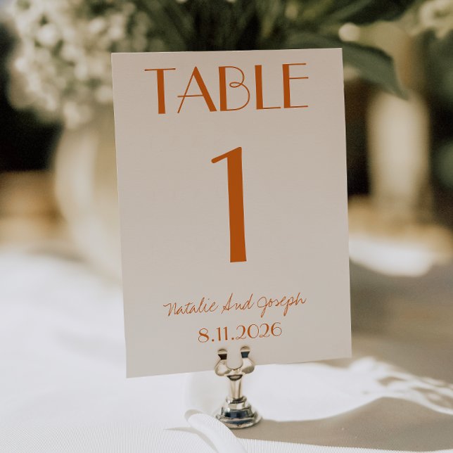 Invitación Modern Orange Cream Whimsical Wedding Table Number (Subido por el creador)