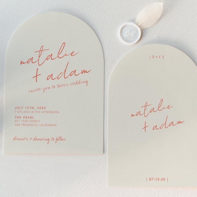 Invitación Modern Orange Retro Fun Whimsical Arched Wedding (Subido por el creador)