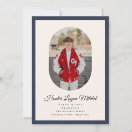Invitación Modern Oval Blue High School Photo Graduation
