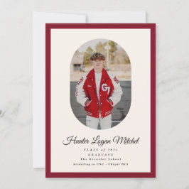 Invitación Modern Oval Red High School Photo Graduation