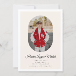 Invitación Modern Oval Script High School Photo Graduation