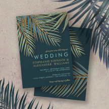 Modern Palm Gold Teal Tropical Beach Wedding