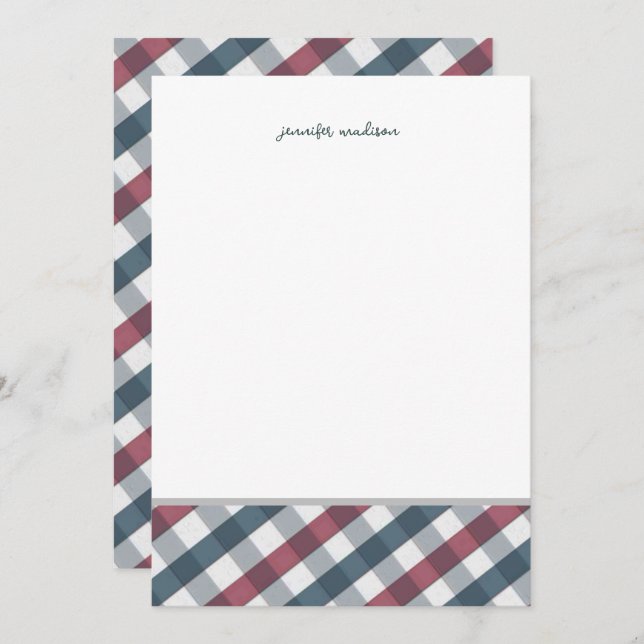 Invitación Modern Pastel Teal Green Gingham Plaid Check Note  (Anverso / Reverso)